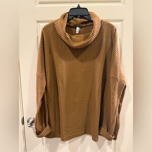 Glam Cozy Thermal Caramel Brown Turtleneck Thermal Tunic,Size L
